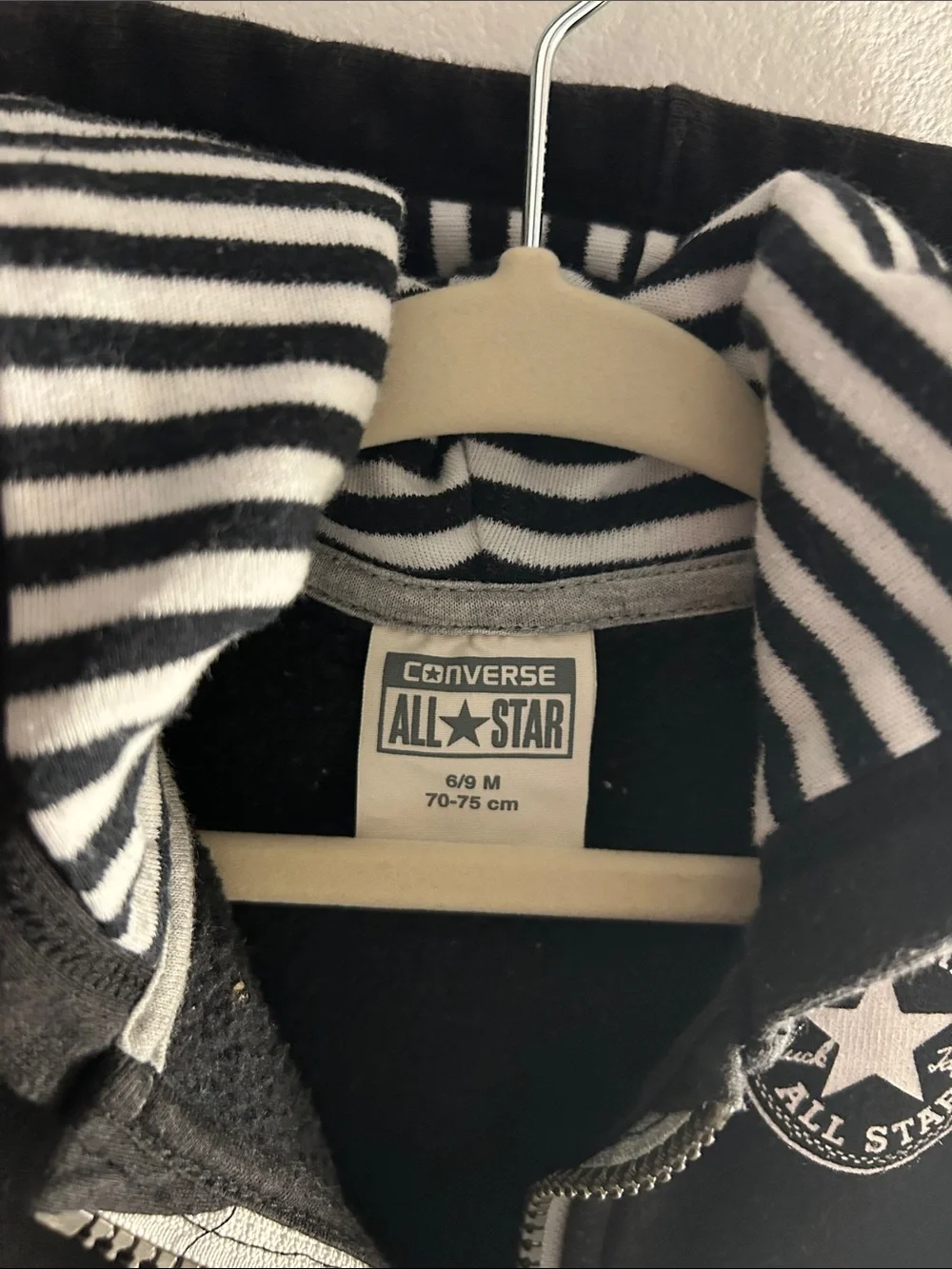 Converse Kids Black, White & Gray Striped Hood Zip-Up